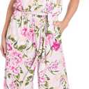 R&M Richards Women's Strapless Floral Jumpsuit W/Waist Tie Sash & Pocket | Relaxed Fit Romper for Casual Daytime Occasions, Pink WhiteSize 6