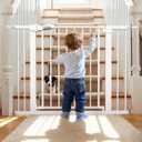 Babelio Metal Baby Gate, 29-43" Auto Close Easy Install Pet Gate PressGuard P7, Extra Wide Walk Thru Child Safety Gate, 30" Tall Pressure Mounted Dog Gate for Doorways & Stairs, White