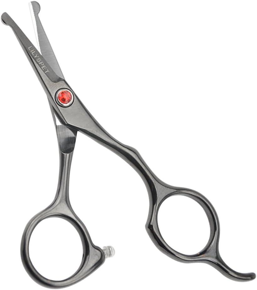 LILYS PET 5.0" Right-Handed Round-Tip Pet Grooming Scissors, Stainless Steel Small Ball Tip for Nose, Ear, Face, Paw Hair for Dogs and Cats (Black)
