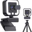 4K Webcam, Web Camera with Microphone and Fill Light, HD Autofocus Computer Camera with Privacy Cover and Tripod Stand Streaming Webcam,Plug&Play USB Wbcam for Pc Laptop Desktop Video Calling