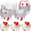 100 Sets Heart Shaped Cake Pans with Lids Valentine's Mini Aluminum Foil Cake Pans 100 Ml/ 3.4 oz Cupcake Cup Flan Baking Cups Liners Muffin Tins for Xmas Wedding Birthday Party(Pink)
