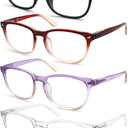 Blue Light Blocking Reading Glasses for Women Stylish Lightweight Square Readers +0.75 Blue Rays Cheaters Glasses 4 Pack w/Spring Hinges Comfortable Fit