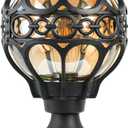 Outdoor Lamp Post Lights, Aluminum Rust-Proof Globe Post Light for Porch Front Door Driveway Lawn Garden, Black Sphere Exterior Pillar Post Light, Hardwired 3" Pier Mount Post Lantern (Black no sensor-17.5"(H))