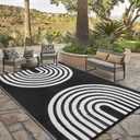 Anidaroel Outdoor Area Rug for Patio Clearance 6X9ft Waterproof, Reversible Plastic Straw Rug Outside Rug, UV Resistant RV Mat for Camping, Porch, Balcony, Pool Deck(Black&White, 6x9')
