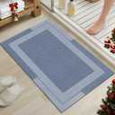 Non Slip Bath Mat, Rubber Backing Ultra Thin Bathroom Rugs Fit Under Door Quick Dry Super Absorbent Washable Bath Rug Shower Mat for Bathroom Floor Bathtub Shower Sink, Easy Care Blue 16"x 24"