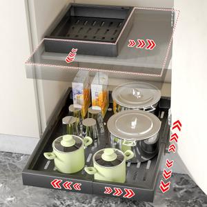 GLAMEER Pull Out Cabinet Organizer, Expandable (Width 12“-18”, Depth 13.3-24"), Adjustable Cabinet Drawer for Kitchen Cabinets, Cabinet Slide Out Shelves, Pull Out Cabinet Organizer(Black)