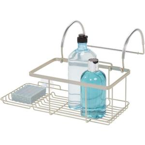 iDesign 23825EU Everett Drill Bathroom Storage, Small Metal Hanging Tray, Bath Caddy for Soap, Cosmetics, Books, Tablet and Phone, Matte Silver, 30.7 cm x 26 cm x 17 cm (Satin)