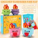 Crochet Kit for Beginners, 4PCS Dumpster Fire Crochet Starter Kit with Step-by-Step Video Tutorials, Emotional Positive Support Beginner Crochet Kits for Adults Women, Funny Crochet Gifts Valentine (Blue Pink Purple Green)