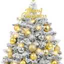 Tabletop Mini Christmas Tree, 24 in Artificial Snow Flocked Table Top Small Christmas Tree with Lights, Star Treetopper and Hanging Ornaments Balls for Home Party Christmas DIY Decorations