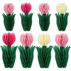 OBBOLO 8 Pcs Tulip Honeycomb Decorations, Spring Decorations for Office, Spring Table Decor, Tulip Party Decorations, Spring Centerpieces for Tables for Mother's Day Spring Party, Womens Day