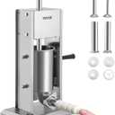 VEVOR Sausage Stuffer, Manual 7LB/3L Capacity, Two Speed 304 Stainless Steel Sausage Filling Machine with 4 Stuffing Tubes, Silver