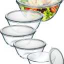 Glass Mixing Bowls with Lids Set of 5(4.78QT,2.2QT,1.7QT,1.1QT,0.85QT),Thick Glass Nesting Bowls for Kitchen Baking,Cooking Prep,Storage,Serving,Large Salad Bowls,Dishwasher Microwave Freezer Safe