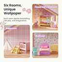 Tiny Land Wooden Dollhouse for Girls - 6 Rooms Wooden Doll House, DIY Pretend Doll House with 31Pcs Furniture Accessories, Creative Gift for Girl Ages 3+ (Unicorn Purple), 1:12