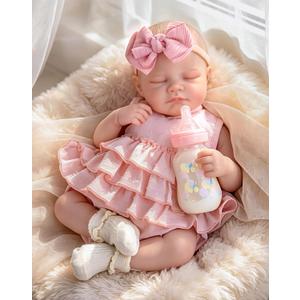 Aori 20" Realistic Reborn Baby Dolls Lifelike Sleeping Newborn Girl Doll with Soft Weighted Body, Poseable Limbs, Full Feeding Set & Outfit Cuddly Baby Gift for Girls 3+ and Collectors