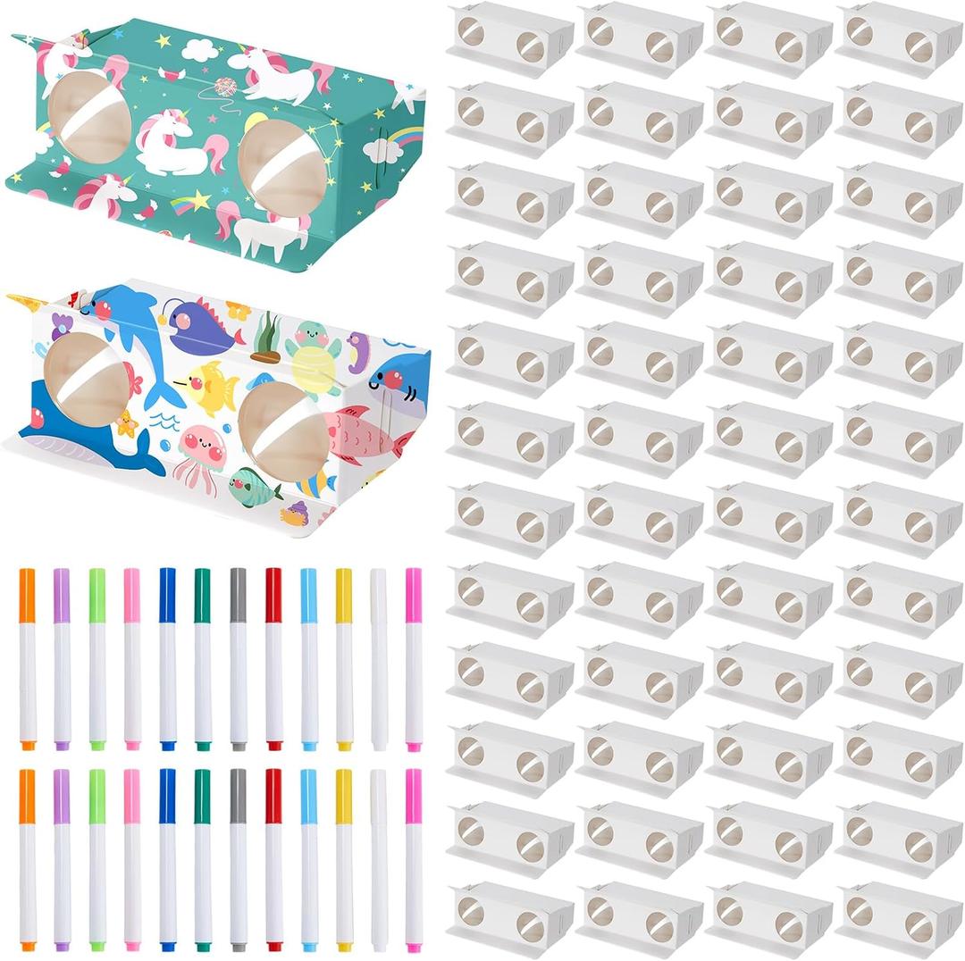 Shappy 30 Pieces Cardboard Folding Binoculars with Coloring Markers Paintable Make Your Own Paper Binocular 3x Magnification DIY Art Craft Kits for Boys Girls Christmas Birthday Party Supplies Class A