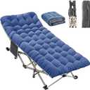 Camping Cot, Camping Cot for Adults, Heavy Duty Folding Bed with Mattress，Portable Cot Bed with Carry Bag, Outdoor & Home Office Nap, Max Load 600 LBS, Blue, 75" x 14" x 28"