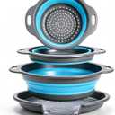 Collapsible Colander Set with Oversized Draining Tray | 3-Pack Foldable Kitchen Strainers + Base | Space Saving for Pasta, Veggies, Fruit & Rice | 5 Colors (Gray-Blue)