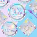 96Pcs 13th Birthday Decorations Iridescent 13th Party Plates and Napkins Disposable 350GSM Official Teen Birthday Tableware Set for Teen Girls Happy 13 Year Old Party Supplies, Serves 24