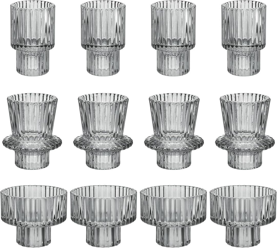 Vixdonos Taper Glass Candlestick Holders Tealight Candle Holders for Table Centerpieces, Wedding Decor and Dinner Party (6 Pcs, Gray)