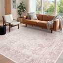 5x7 Washable Area Rug for Living Room&Bedroom, Light Pink Rugs for Girls | Non Slip, Durable Low Pile Carpet, Vintage Carpets for Office, Dining Room, Kids Room and Farmhouse