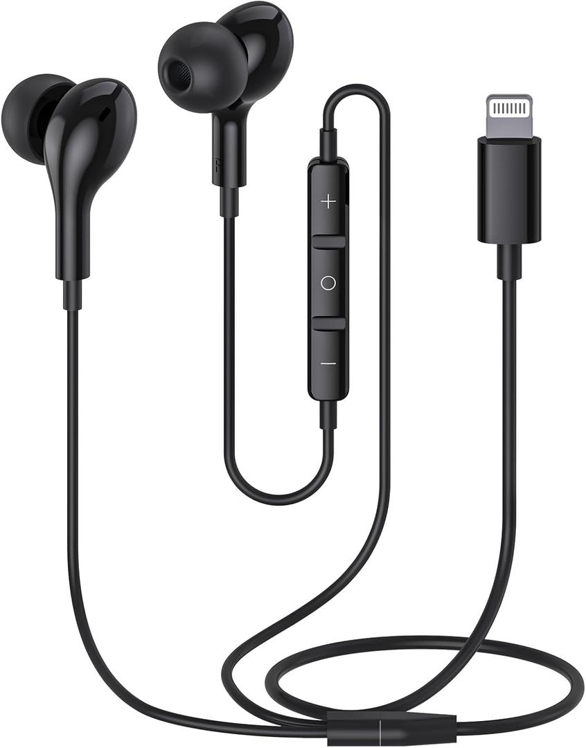 Guguearth Lightning Headphones for iPhone,MFi Certified in-Ear Lightning Earphones for iPhone,Magnetic Earbuds for iPhone with Mic Controller Compatible with iPhone 14 13 12 11 Pro Max XR 8 7 (Black)
