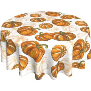 AEIOAE Fall Tablecloth 70 Inch Round Burnt Orange Pumpkin Table Cloth,Autumn Harvest Thanksgiving Stain Resistance Polyester Farmhouse Indoor Outdoor Table Covers for Kitchen Dining Party Picnic