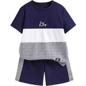 Floerns Boy's 2 Piece Outfit Striped Colorblock Short Sleeve T Shirts with Track Shorts Set, 9 years old