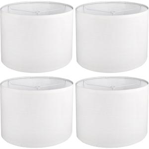 Drum Lamp shades Set of 4, White Line Lamp Shades for Table Lamps Floor Lamp, 13" Top X 13" Bottom X 10" High Large Fabric Lamp Shades, Easy Assembly Replacement Lampshades