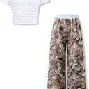 Girls Clothes 2 Piece Long Sleeve Shirt Tops Casual Pants Fall Winter Outfits for Teen Tween Girls, 11-12 T (White)