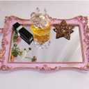 Small Rectangle Decorative Mirror Tray, French Style, Makeup Organizer, Jewelry Organizer, Serving Tray, 13"x 7.8", Golden Pink