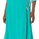 J Kara Women's Long 3/4 Sleeve V-Neck Beaded Faux Wrap Dress (8 Petite, Aqua Multi) Size 8