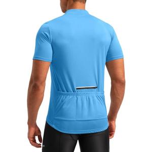 Men's Cycling Jersey Moisture Wicking Short Sleeve Half Zip Bike Road Mountain Biking Bicycle Biker Quick Dry UPF SPF Riding Sun Protection Racing Shirts for Men Zipper Pockets (Sky Blue, M)