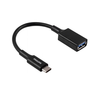 PHILIPS 6 Inch USB-C to USB-A 3.1 Female Adapter, USB-A 3.0 Port, 5 Gbps Transfer Speed, 15W Charging, for iPhone 15/Pro/Max, Galaxy S23/S22/Ultra, Google Pixel, iPad Air/Pro, Black, SWU7113A/27, 3 Ft Audio Cable