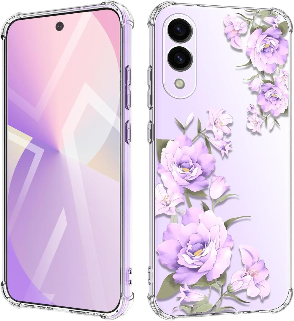 for Samsung Galaxy S25 Edge Case Flowers [Buffertech 6.65ft Military-Grade Drop Protection] [Anti Peel Off Tech] Clear TPU Bumper 5G Phone Case Cover Design (Flower Series)