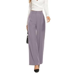 FUNYYZO Women's Wide Leg Pants High Elastic Waisted in The Back Business Work Trousers Long Straight Suit Pants, S