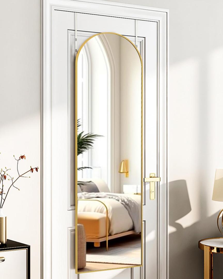 Full Length Mirror Door Hanging, Door Mirror, Full Length Miiror, 48"x14" Bathroom Mirror, Long Mirror for Bedroom Living Room Locker Room (Gold)
