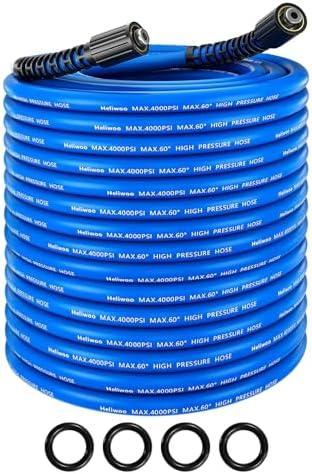 Heliwoo Pressure Washer Hose 50 FT x 1/4", Upgrade Kink Resistant Pro-Flexible Electric Power Washing Hose, 4000 PSI Replacement Extension Hose