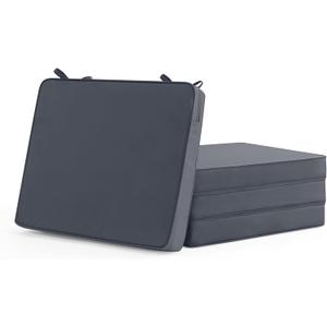Outdoor Chair Cushions Set of 4: Waterproof & Fade Resistant Seat Cushion for Patio Furniture - 18.5 x 16 x 2 Inch Chair Pads with Ties and Hidden Zipper - Patio Chair Cushion Replacement, Dark Grey
