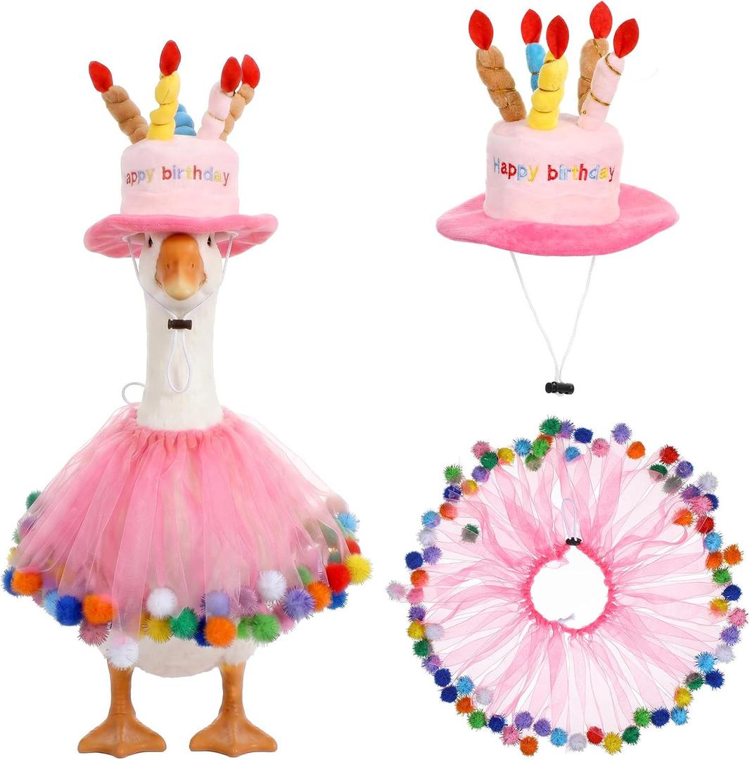 Happy Birthday Porch Goose Outfits, 17" 23" Goose Clothes Hat Tutu | Collar