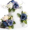 Wedding Cake Topper Flowers 3 Piece, Pre-made Flower Cake Decorations Cake Topper Artificial Rose Flowers for Wedding Cake Decor Baby Shower Birthday Party