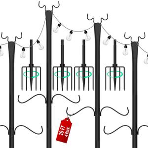 Birdream 4 Pack 10FT String Light Poles for Outside with Shepherd's Hook, Metal Pole for Wedding Party Garden Backyard Patio Decor 