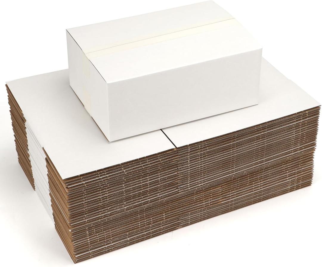 10x7x4 Shipping Boxes Set of 40, 3 Layers E Watts White Corrugated Cardboard Small Business Packing Box for Mailing, Moving
