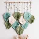 SnugLife Macrame Wall Hanging Leaves - Large Chic Feather Boho Decor, Handmade Yarn Woven Art Leaf Tapestry for Nursery, Bedroom, Living Room, 17 X 22 Inch (Green, Sage Green & Beige)