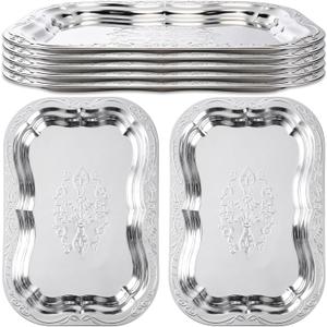 3 Pack 15.7" x 10.8" Silver Serving Trays Vintage Floral Engraved Party Platters Large Decorative Serving Tray for Food Coffee Buffet Wedding Birthday Party Supplies