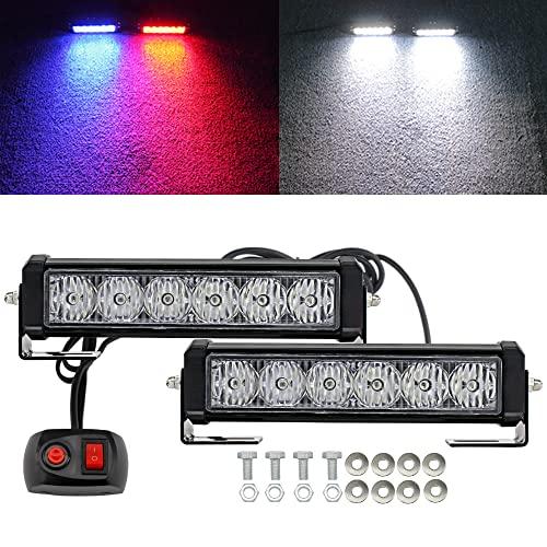 STDYSUN LED Emergency Strobe Lights Bar 4Pcs Red Blue Change White Double Color Warning Police Grille Lights Bar Surface Mount Fit for Motorcycle POV Utility Construction Vehicle and Tow Truck Van