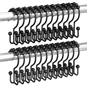 Titanker Shower Curtain Hooks Rings, Rust Resistant Metal Double Glide Shower Hooks Rings for Bathroom Shower Rods Curtains, Set of 24 Hooks - Black