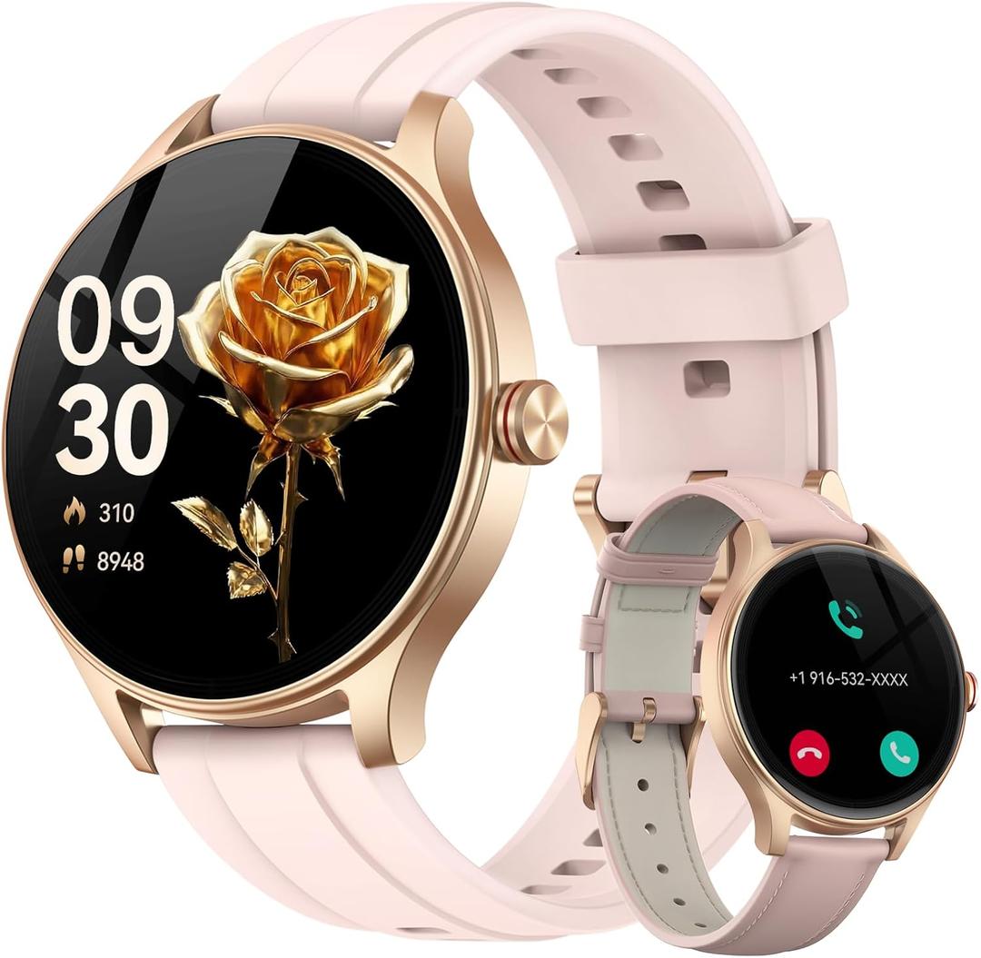 Fitpolo Smart Watch for Women Android iPhone, 1.27'' HD Fitness Tracker with Bluetooth Call & Answer, IP68 Waterproof, Heart Rate/SpO2/Sleep Monitor, Built-in AI Voice, 105+ Sports Modes (Pink)