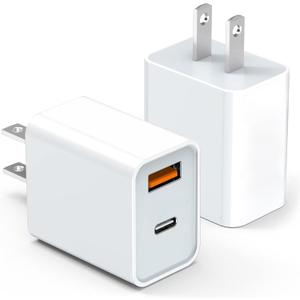 2 Pack USB C Charger Block, for iPhone Charger Block,20W Durable Dual Port PD+QC 3.0 Power Adapter,Power Adapter Cube for i Phone 16/16 Pro/16 Pro Max/16 Plus/15/14/1 3, XS/XR/X,Samsung, More
