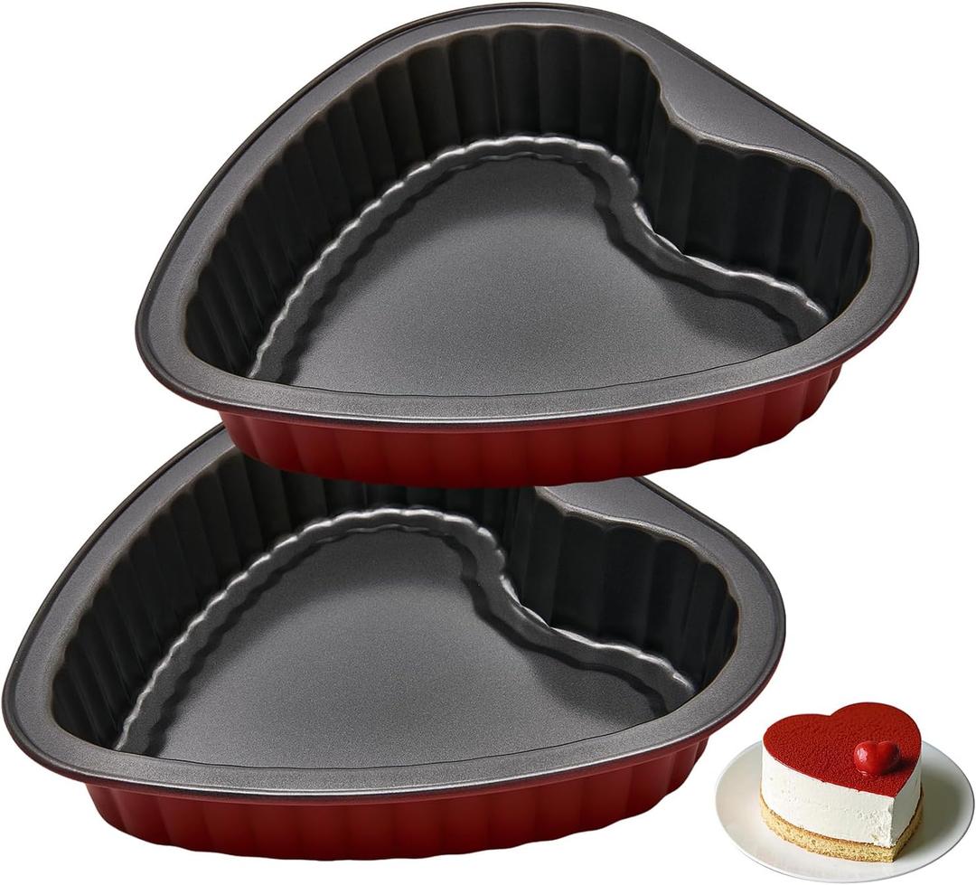 8 Inch Heart Cake Pan Set of 2, Heart Shaped Cake Molds for Baking Wedding Birthday Valentine's Day Cakes