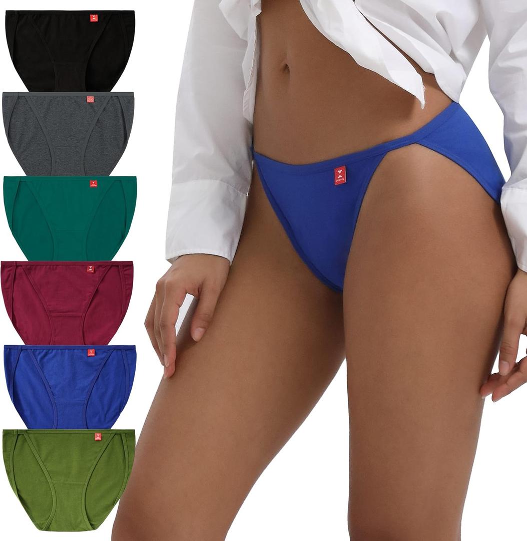 INNERSY Women's High Cut String Bikini Panties Stretchy Sexy Cotton Underwear 6-Pack (Medium, Vital Jungle)